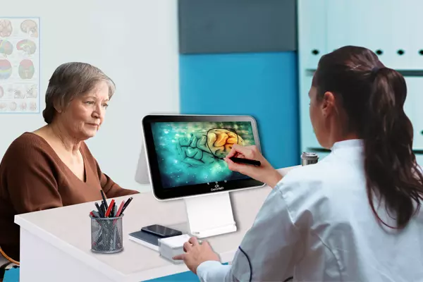 Doctor drawing using the drawing board on the screen